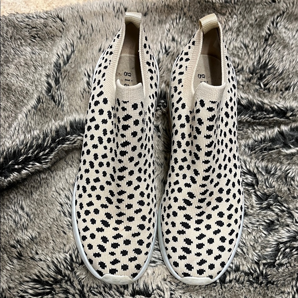 Gianni Bini Black and Cream Polka Dot Sneakers